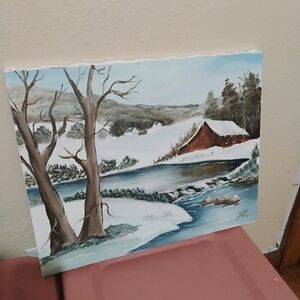 Hand Painted Winter Landscape Canvas Art 1998 WV